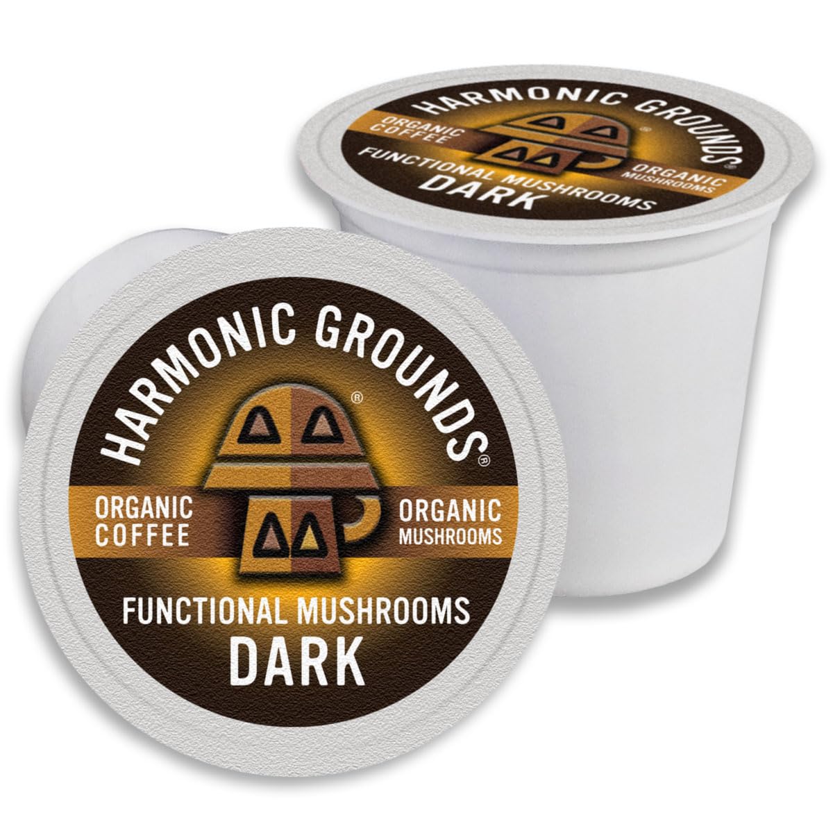 Harmonic Grounds Organic Mushroom Coffee Pods - Dark Roast Coffee with Lions Mane  Reishi  Chaga  Cordyceps & Turkey Tail - Compatible with Keurig K-Cup malt-inspired - 34 Count