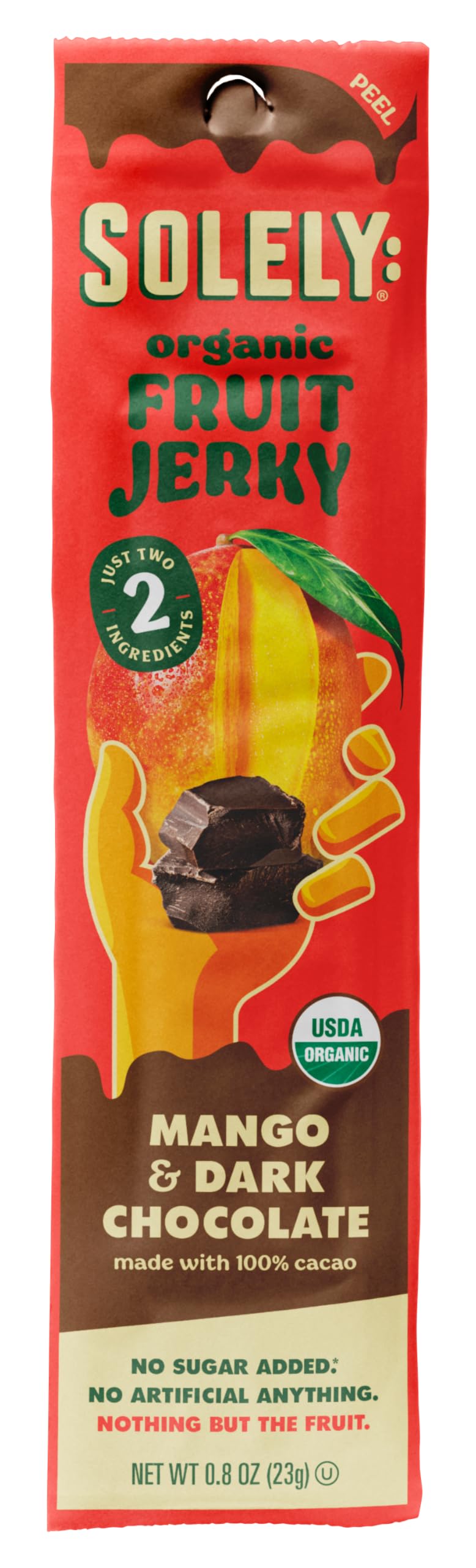 SOLELY Organic Mango Chocolate Drizzled Fruit Jerky - Vegan Fruit Strip - 0.8oz (Pack of 1)