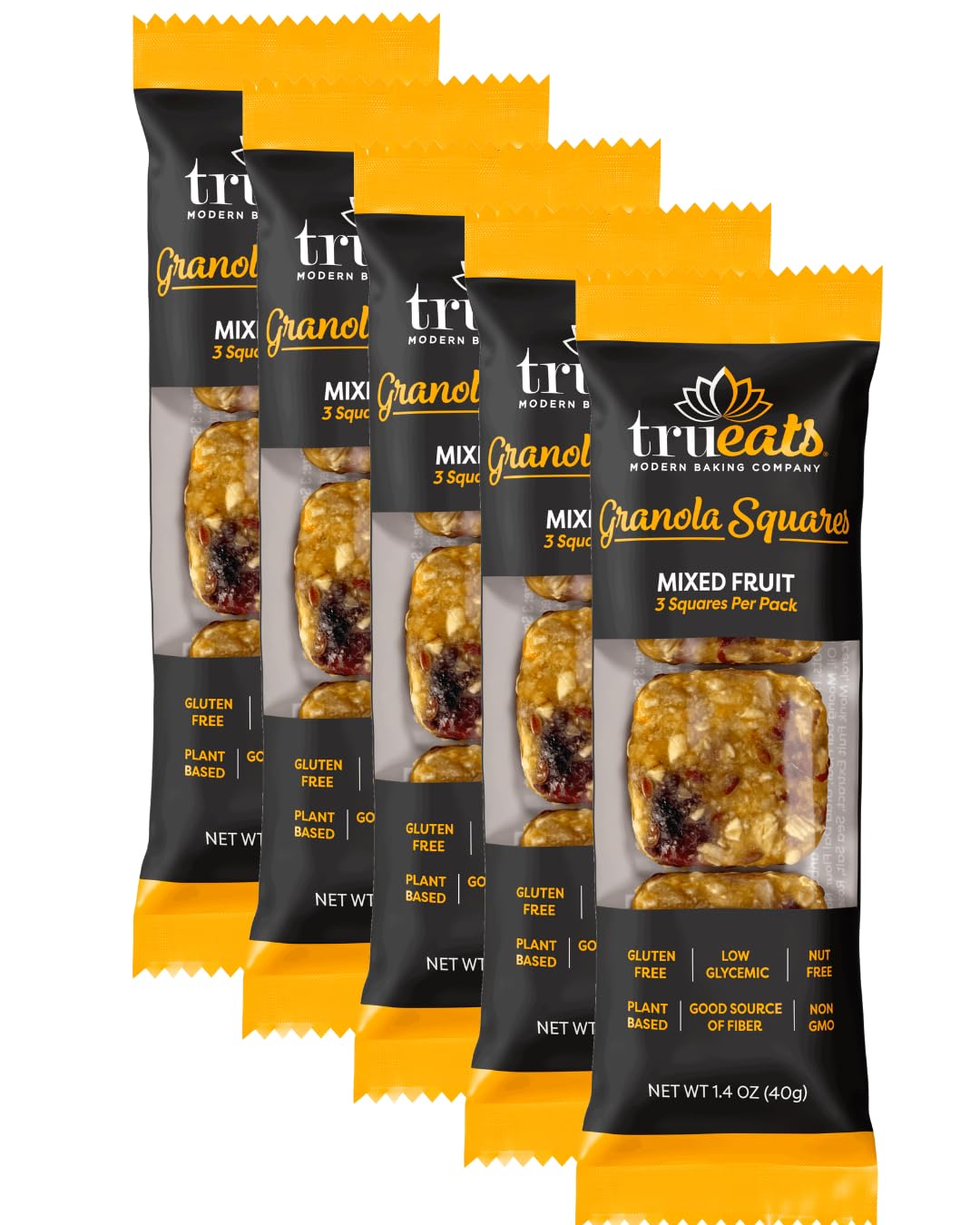 TruEats Chewy Granola Squares - Mixed Fruit - Plant Based Protein, Gluten Free - 5 Pack (3 Squares per Pack)
