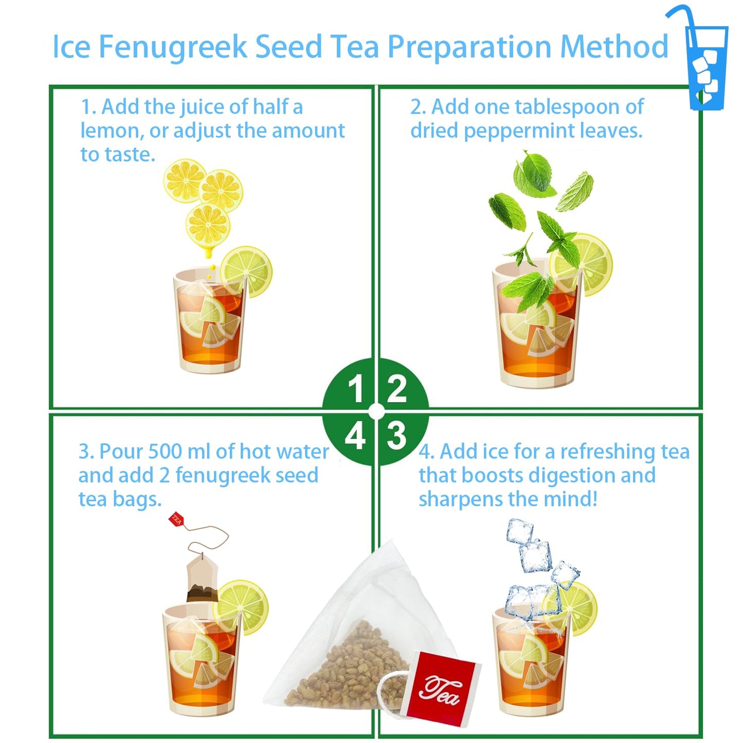 SAMCCI Fenugreek Seed Tea Bags - Herbal Tea, Non-GMO, Caffeine-free, 50 Teabags, 3g each