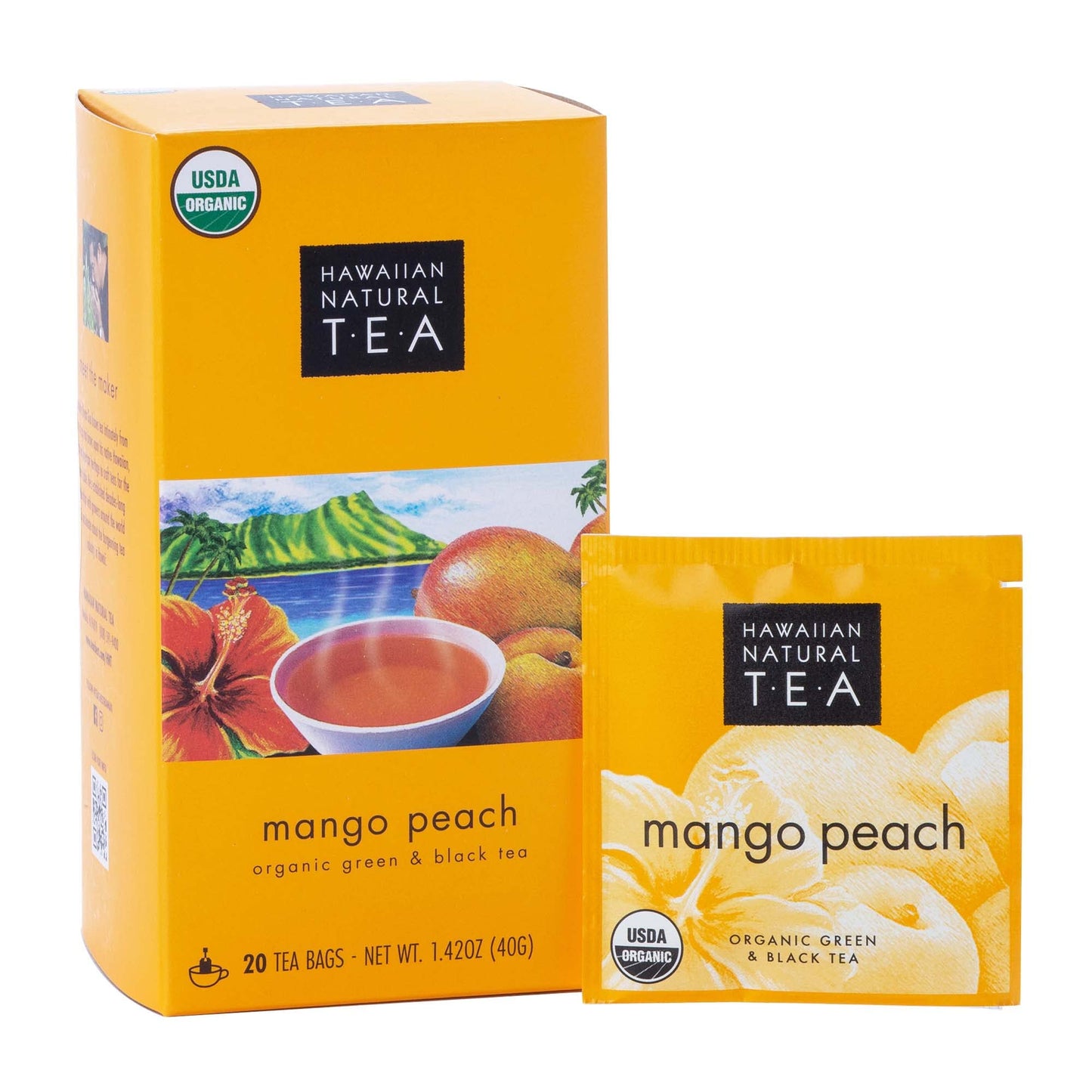 HAWAIIAN NATURAL T·E·A Mango Peach Flavored Organic Tea - Tropical Fruit Blend - 20 Tea Bags