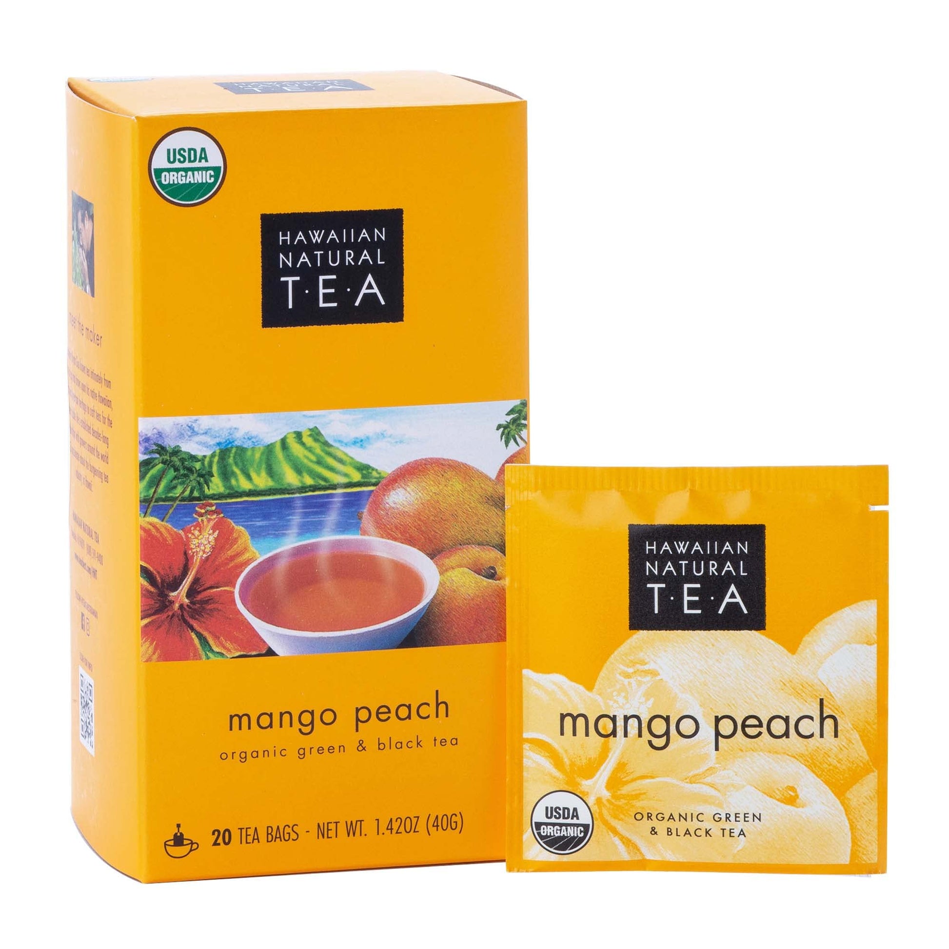 HAWAIIAN NATURAL T·E·A Mango Peach Flavored Organic Tea - Tropical Fruit Blend - 20 Tea Bags