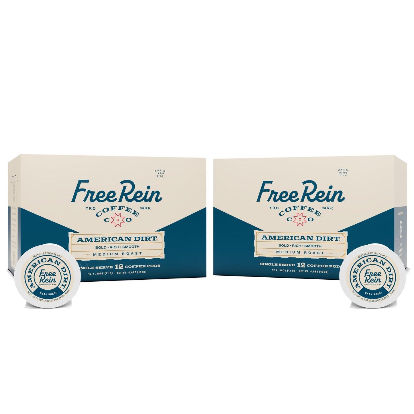 Free Rein Coffee Company, American Dirt French Roast Dark Roast Coffee Pods - Bold & Smooth Coffee, Roasted in America - 24ct (2