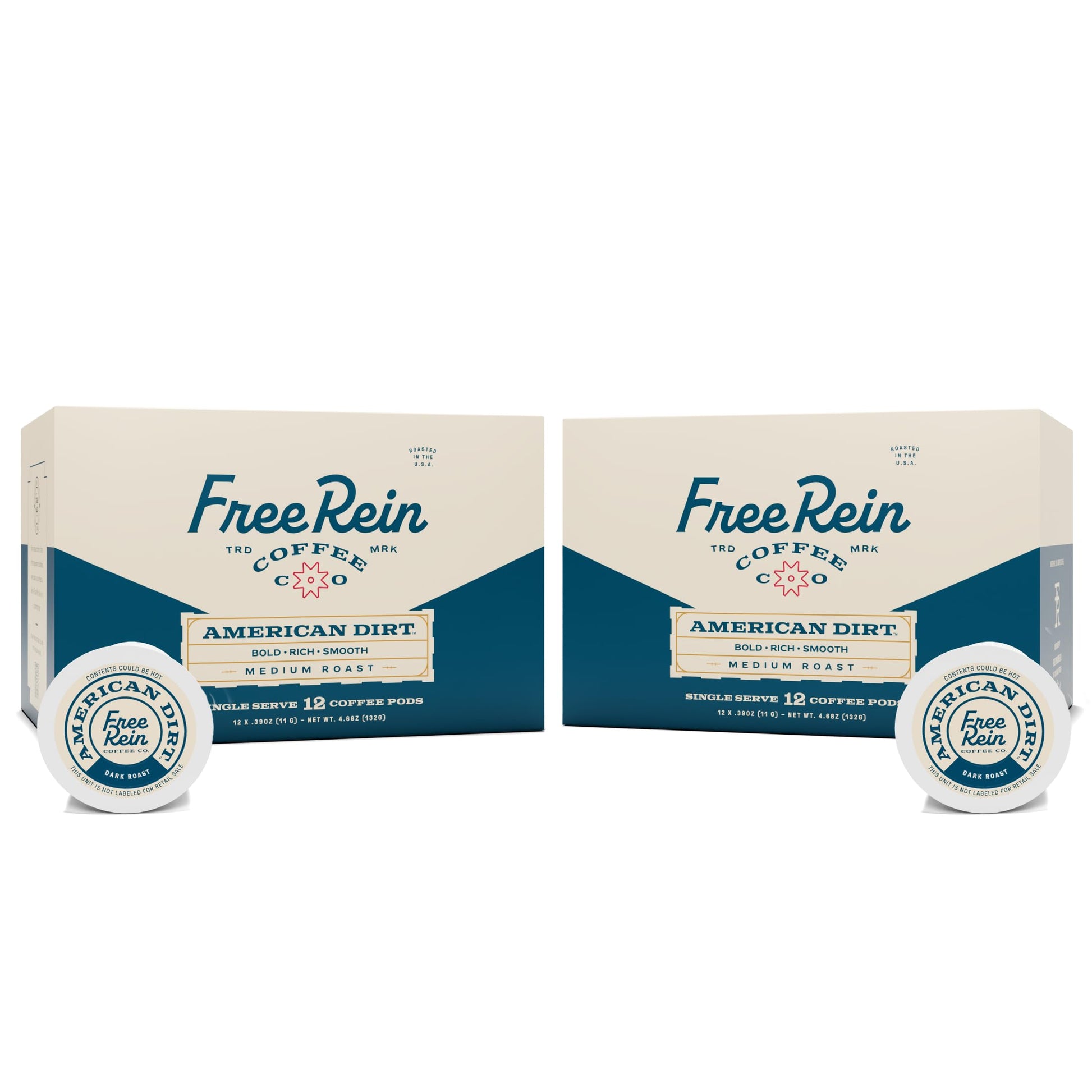 Free Rein Coffee Company, American Dirt French Roast Dark Roast Coffee Pods - Bold & Smooth Coffee, Roasted in America - 24ct (2