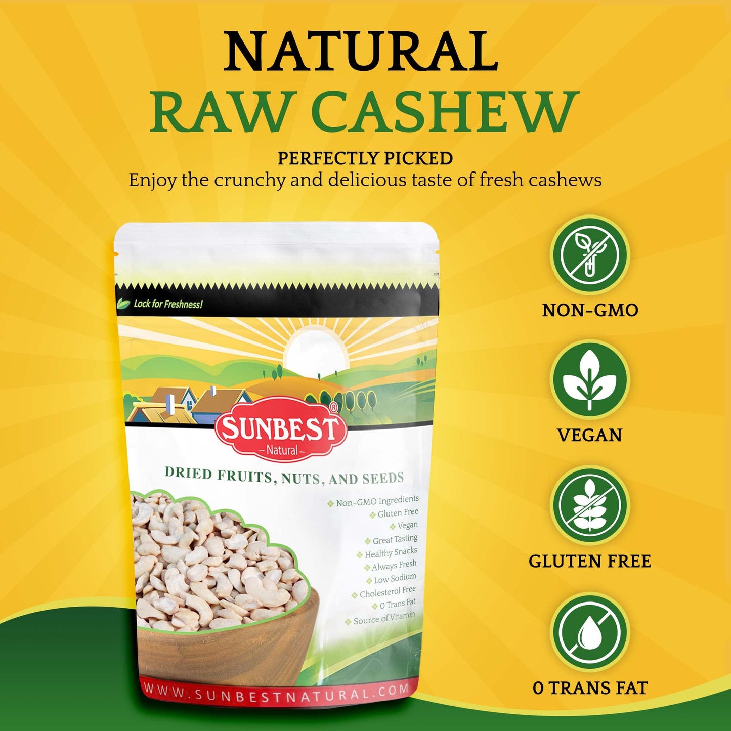 Sunbest Natural - Raw Cashew Pieces, Unroasted & Unsalted Cashews For Cooking, Baking, & Toppings, On-The-Go Vegan Snack, Non-Gmo Cashew Nuts Bulk In Resealable Bag, 5 Lbs