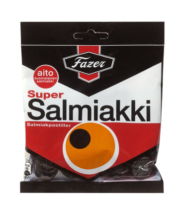 Fazer Super Salmiakki Original Finnish Salty Licorice Candy - 2 Bags x 80g (2.82 oz Total)