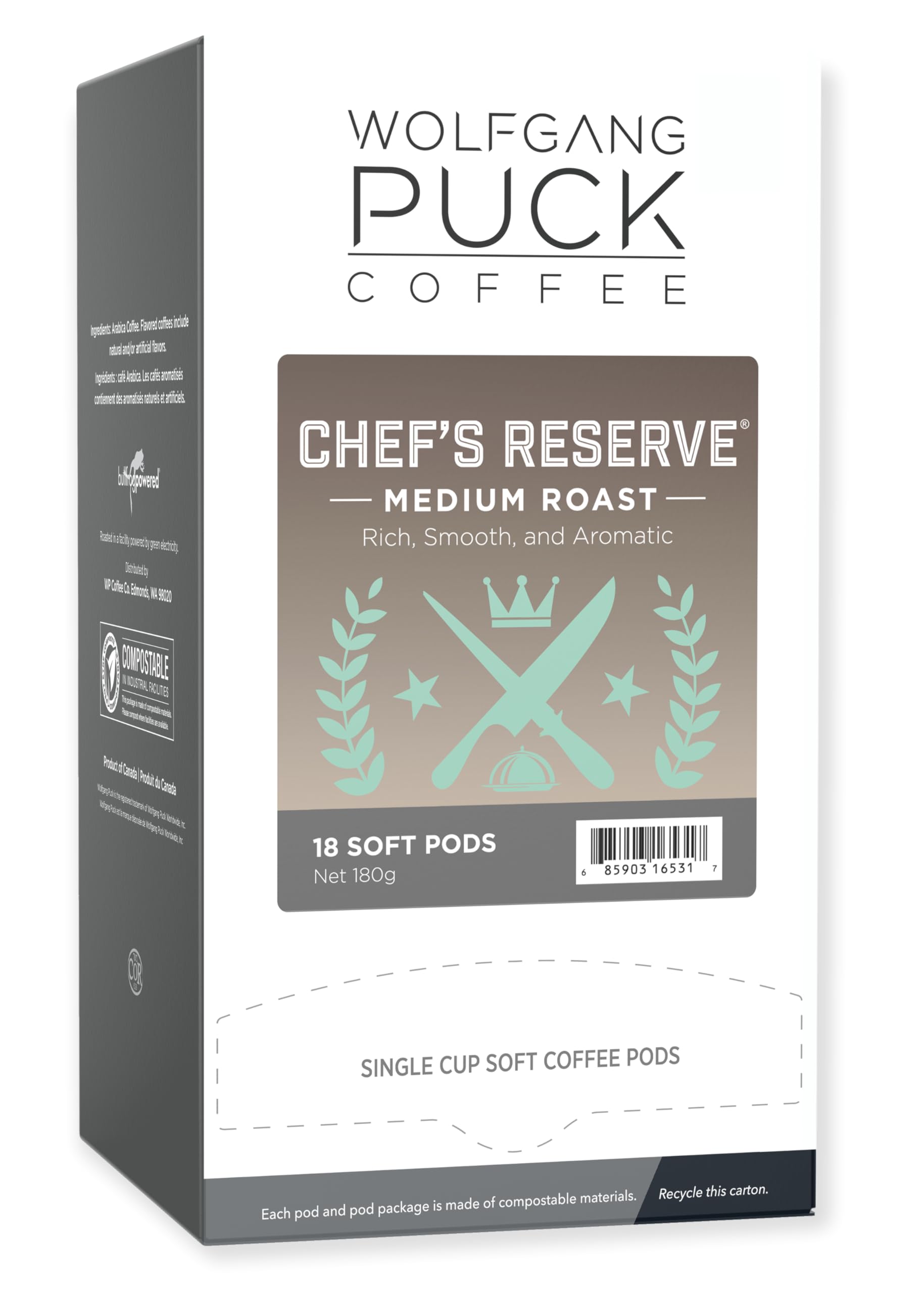 Wolfgang Puck Coffee Soft Pods, Chefs Reserve, 1 Count (Pack of 108), 18 Count (Pack of 6)