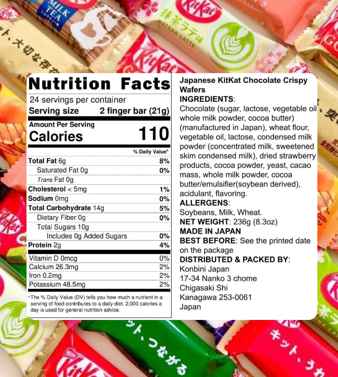 KONBINI JAPAN Mini Assorted 24-Pack Japanese KitKat Chocolate (12 Flavors x2) - Less Sugar Authentic Candy Snacks