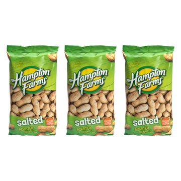 Hampton Farms - USA Grown All-Natural - Fancy Roasted In-Shell Salted Peanuts - 10 oz. Bags - 3 Pack