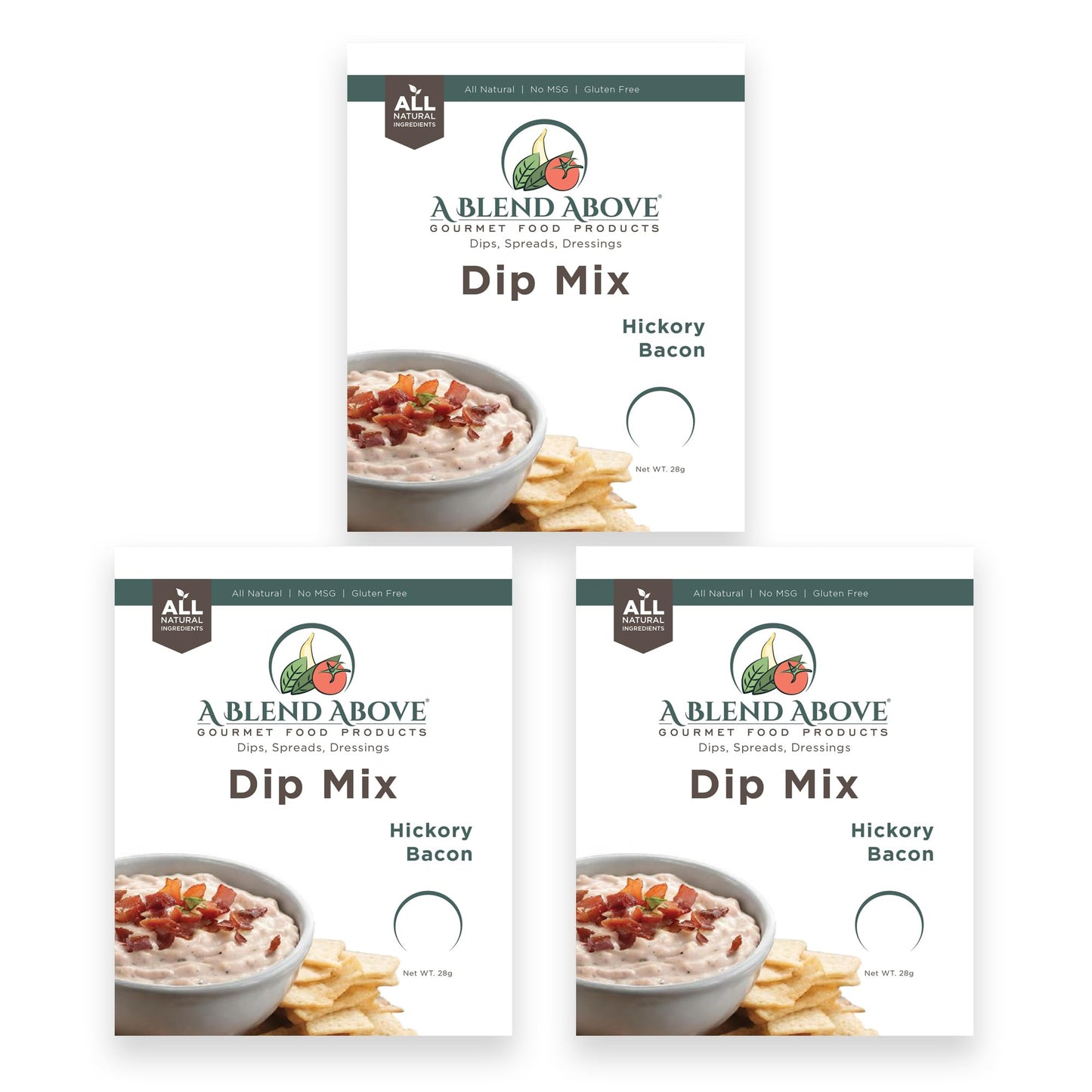 A Blend Above Hickory Bacon Dip Mix  3 Packs  1 Oz. Each  Makes 16 Ounces  Gluten-Free  No Msg  All Natural  No Preservatives  Vegan Friendly  Keto Friendly  Vegetable Dip  Chip Dip  Low Carb  Easy To Make