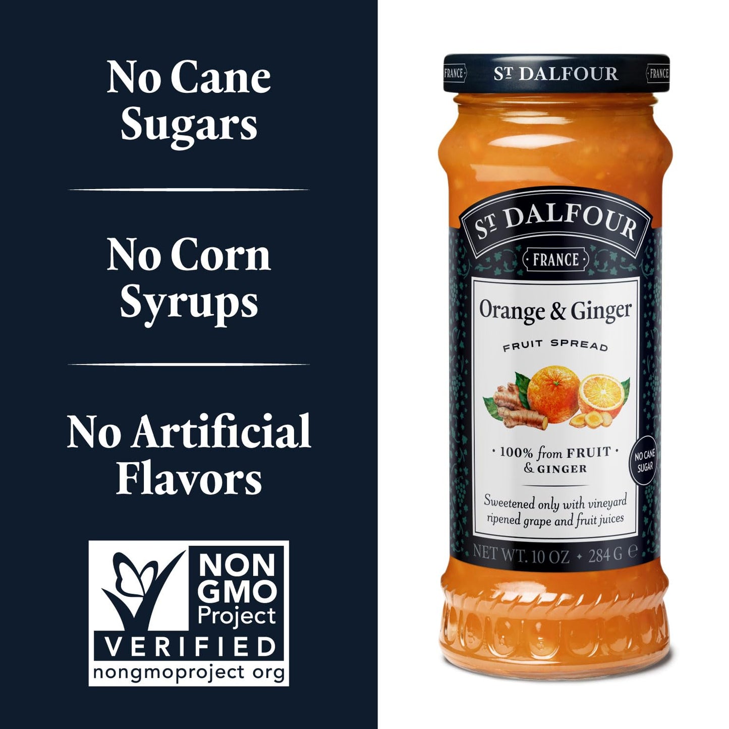 St. Dalfour Orange & Ginger Fruit Spread - 10Oz - 100% From Fruit & Ginger, No Artificial Ingredients, Non-Gmo, No Cane Sugars,