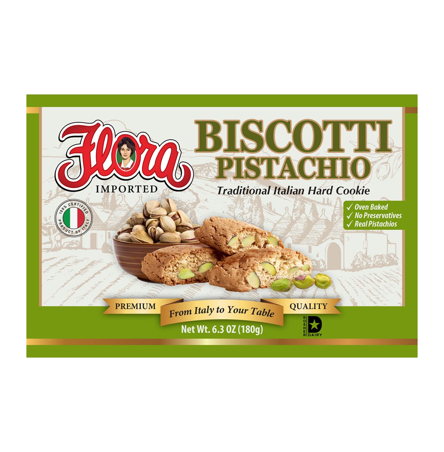 Flora Fine Foods Biscotti - Pistachio Flavor - 1 Box