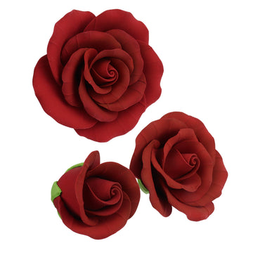 O'Creme Deep Red Rose Gumpaste Flower - For Cake Decorating - Sugar Paste Decorations For Cakes, Cupcake Toppers - Birthday, Wed