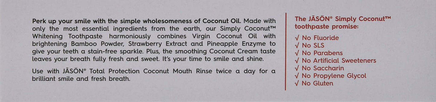 Jason Simply Coconut Whitening Toothpaste, Coconut Cream, 4.2 Ounce
