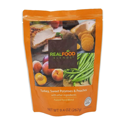 Real Food Blends - Turkey, Sweet Potatoes & Peaches - Meals for Tube Fed People - 9.4 Oz Pouch (Pack of 12)