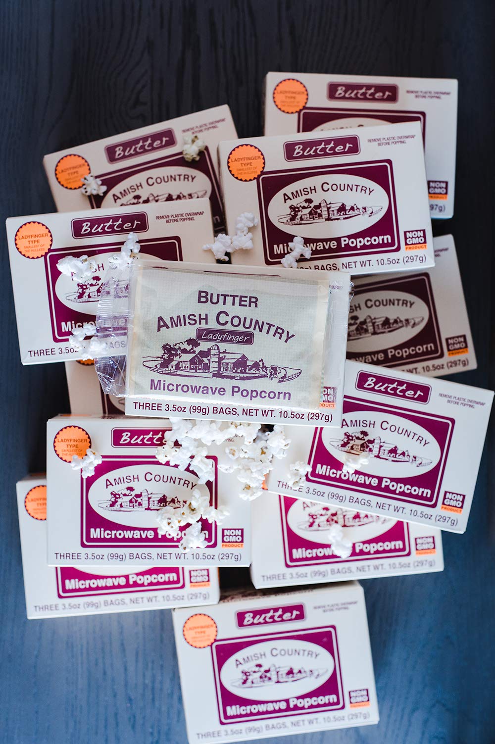 Amish Country Popcorn | Old Fashioned Microwave Popcorn | Ladyfinger Butter - 36 Bags | Non-GMO, Gluten Free, Microwaveable and