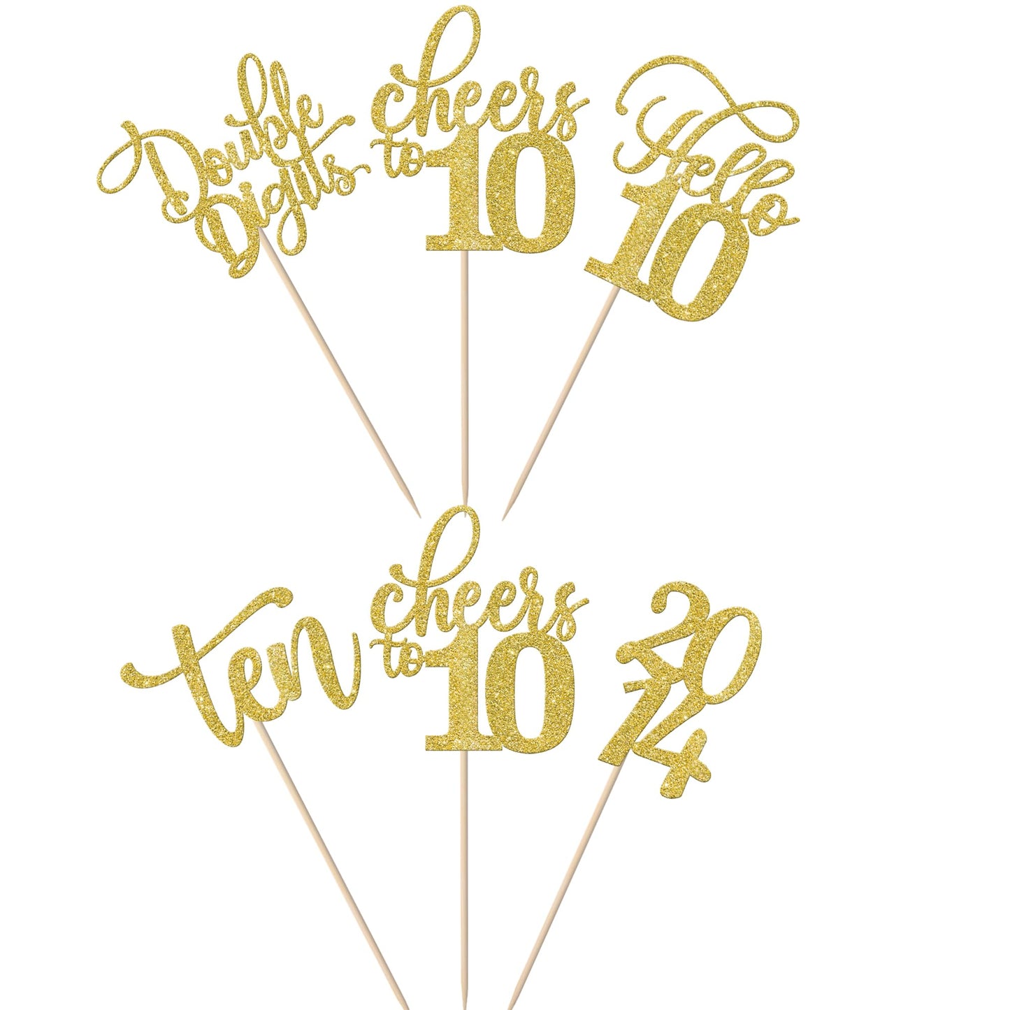 Rssta i Cupcake Toppers 30 Pack Glitter Gold Double Digits 10th Birthday Decorations Model XM087