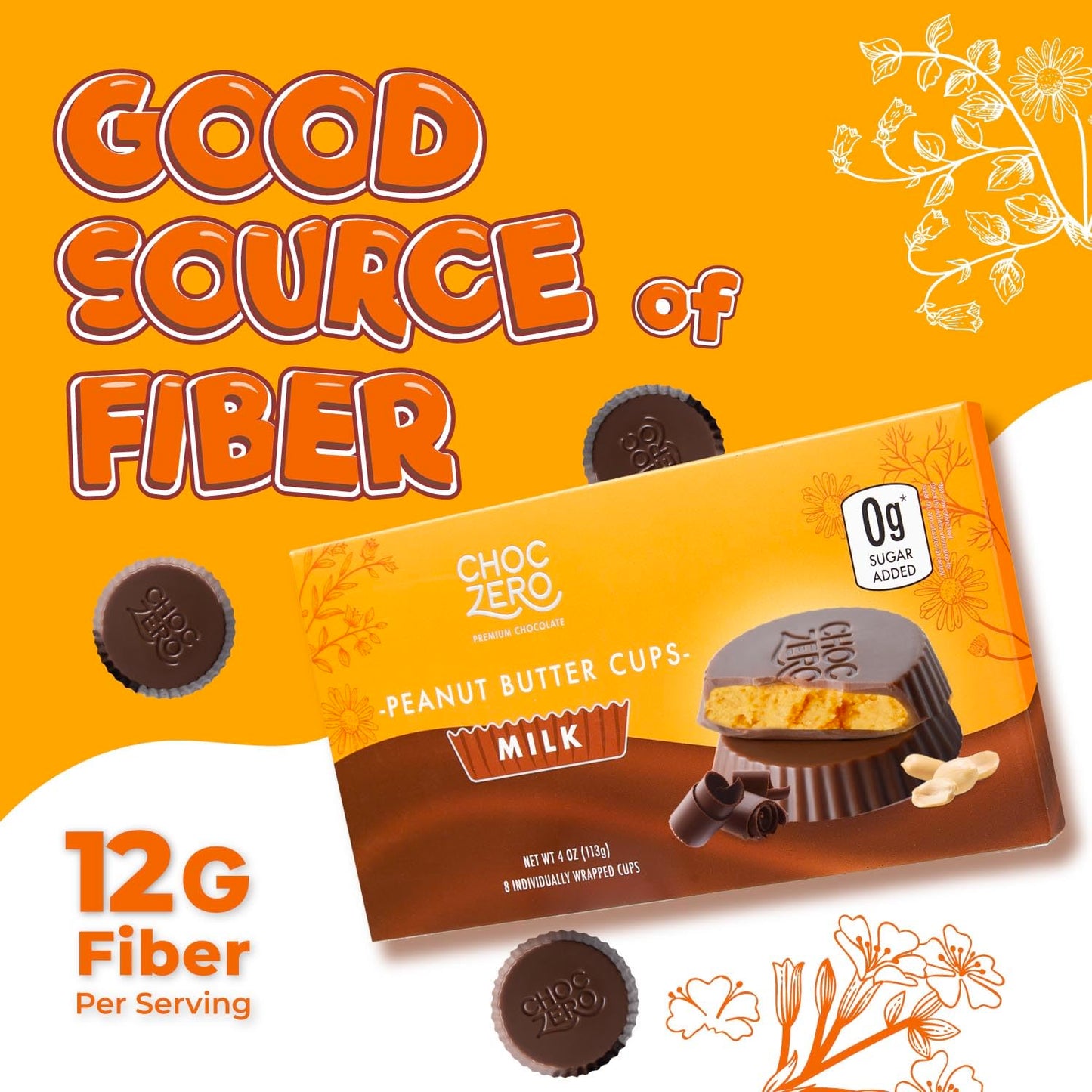 Choczero Milk Chocolate Peanut Butter Cups, No Added Sugar, Gluten Free, Low Carb Candy, 4 Ounce (Pack Of 4), 32 Cups Total