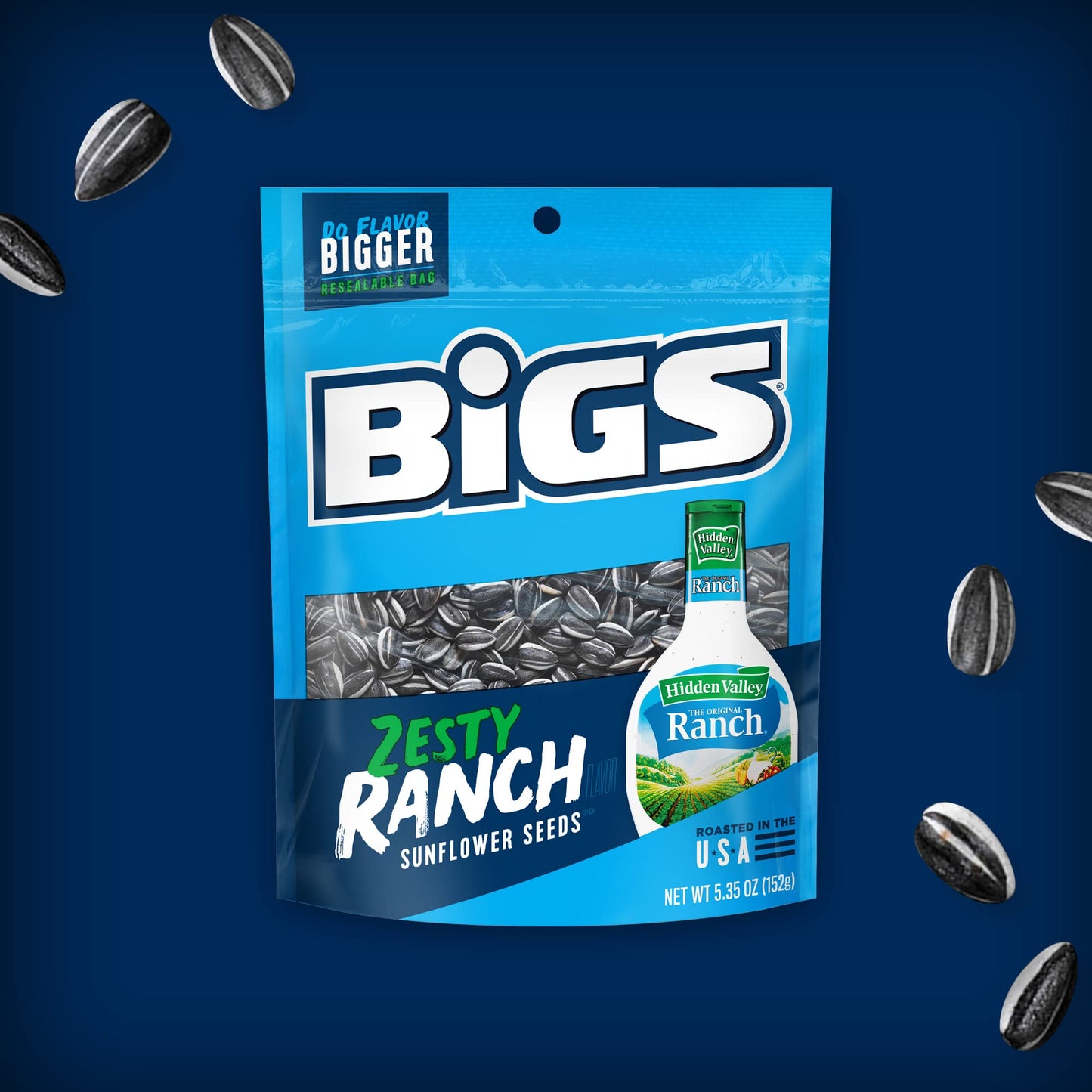 BIGS Sunflower Seeds, Keto Friendly 5.35 oz Bags (Pack of 2) (Zesty Ranch)