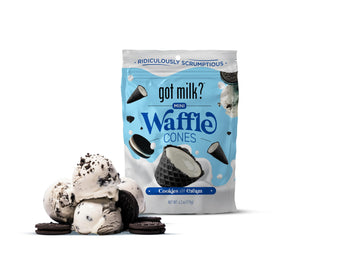 Got Milk Mini Waffle Cones, Cookies And Cream, 4.24 Oz. / 119G Resealable Bag, Delicious White Chocolate Filled Cocoa Waffle Co