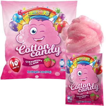 Cotton Candy 10 Pack, 10 cotton candy Bags each 0.42oz, Strawberry mini cotton candy, Pink cotton candy Individually Wrapped for