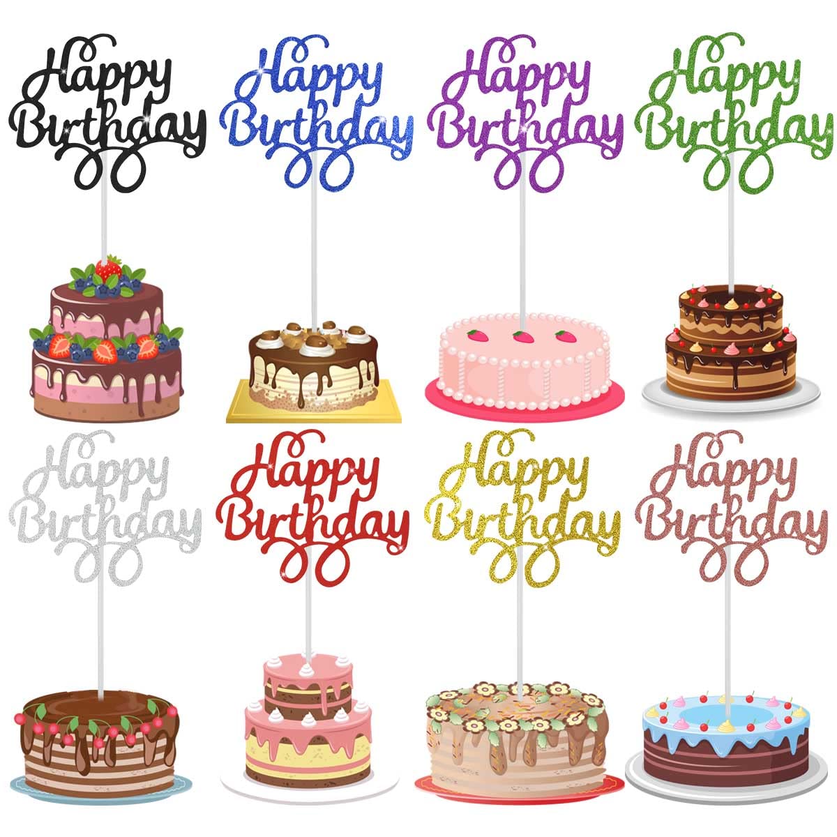 40 Pieces Happy Birthday Cake Toppers Birthday Cake Topper Picks Happy Birthday Toppers For Cake Dessert Glitter Cake Topper Dec