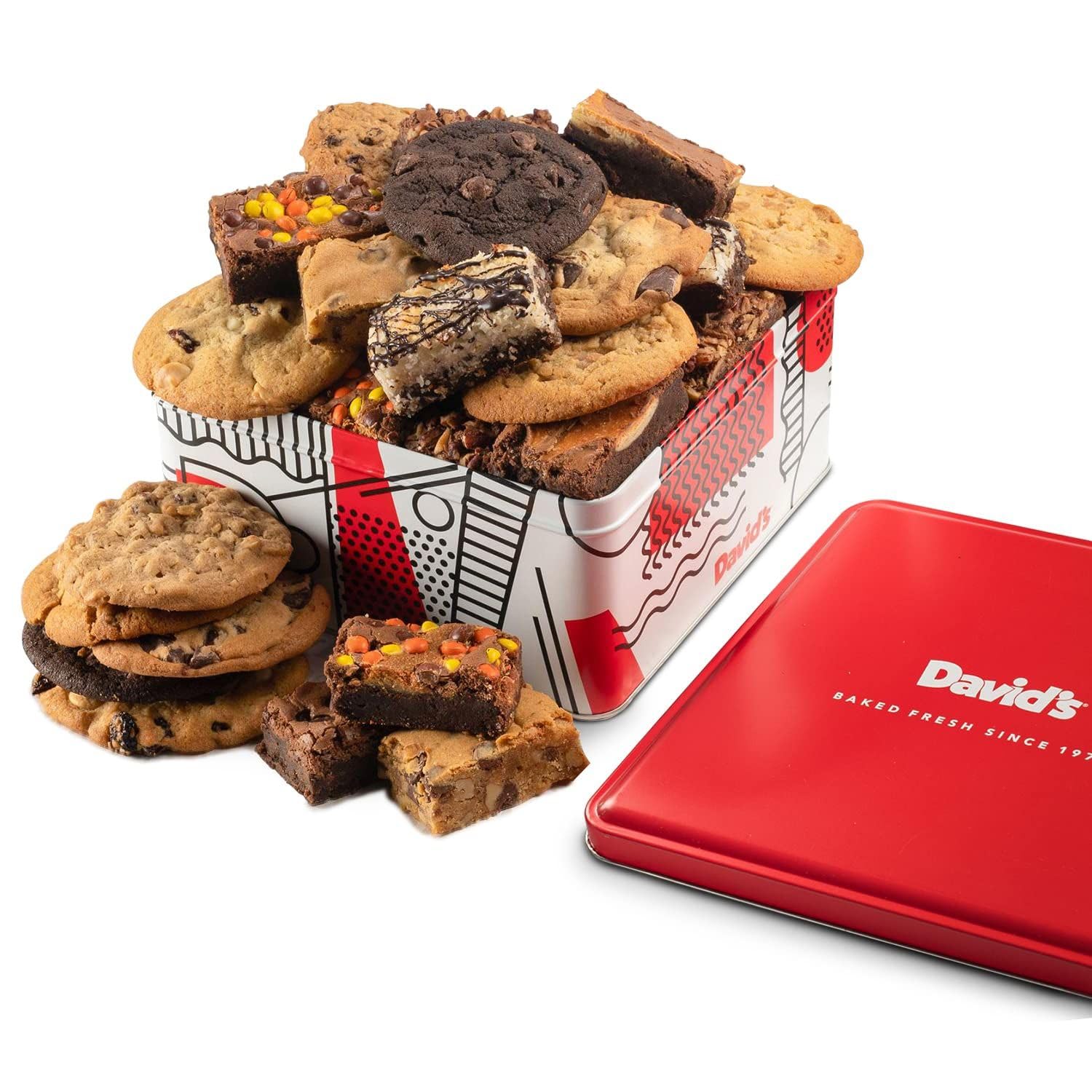 Davids Cookies Gourmet Assorted Cookies and Brownies Gift Basket - 12 x 1.5oz fresh baked cookies and 10 x 2oz individually wrap