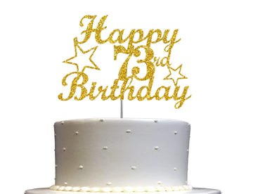 73 Birthday Cake Topper Gold Glitter, Party Decoration Ideas, Premium Quality, Sturdy Doubled Sided Glitter, Acrylic Stick. Made