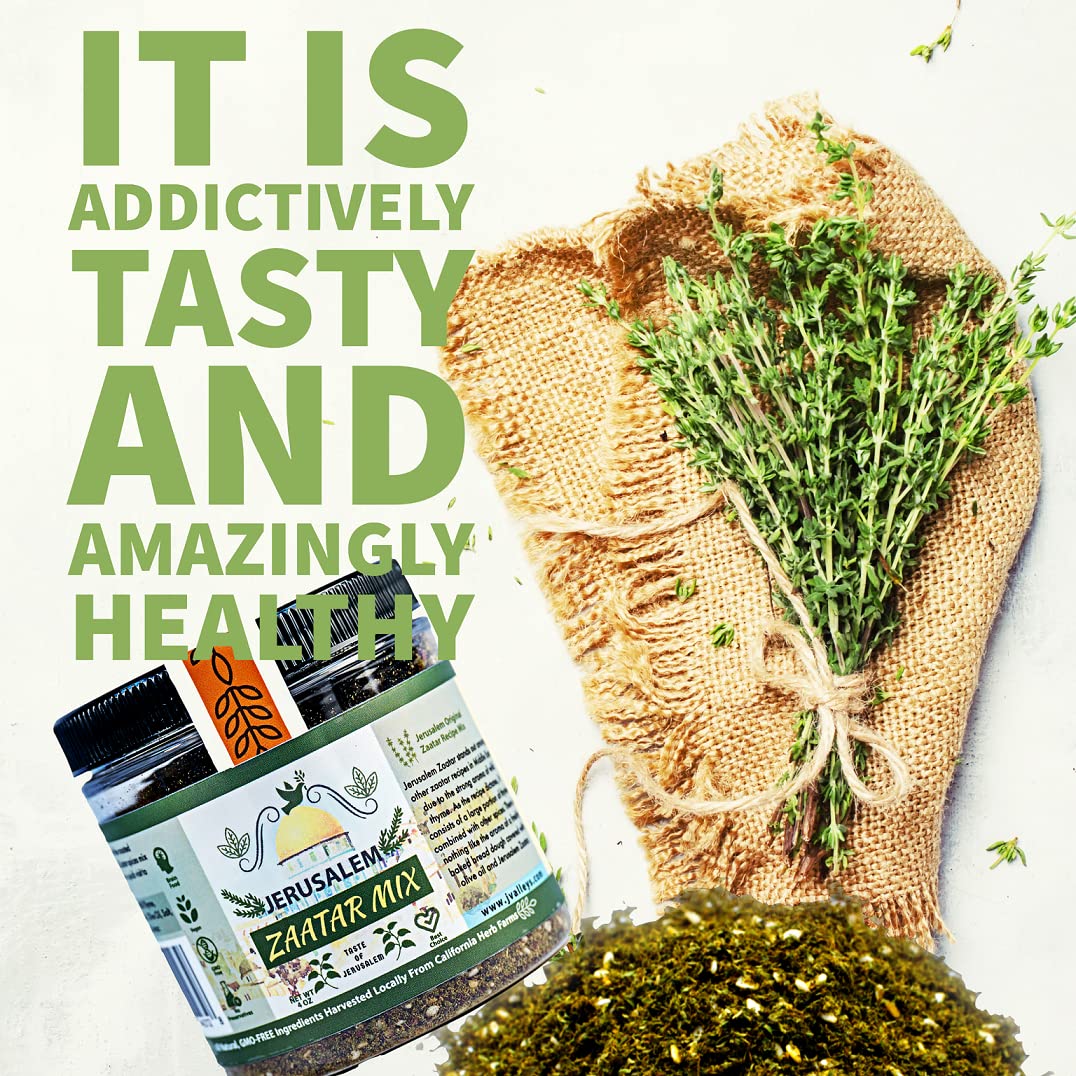Jerusalem Zaatar Spice Mix Jar by Julians Valleys | Made with Natural Herbs and Pure Sumac | 4OZ | Zataar seasoning Jar| No Pres