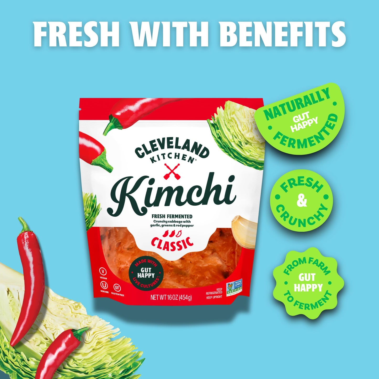 Cleveland Kitchen Classic Kimchi - Lightly Fermented Vegetables, Crunchy & Delicious with a Hint of Spicy, Live & Natural Probio