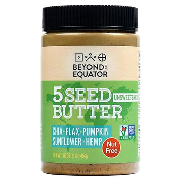 Beyond The Equator - 5 Seed Butter Unsweetened]. 5 Seeds - Sunflower Chia Flax Pumpkin Hemp Hearts Seeds. No Peanuts No Tree Nut