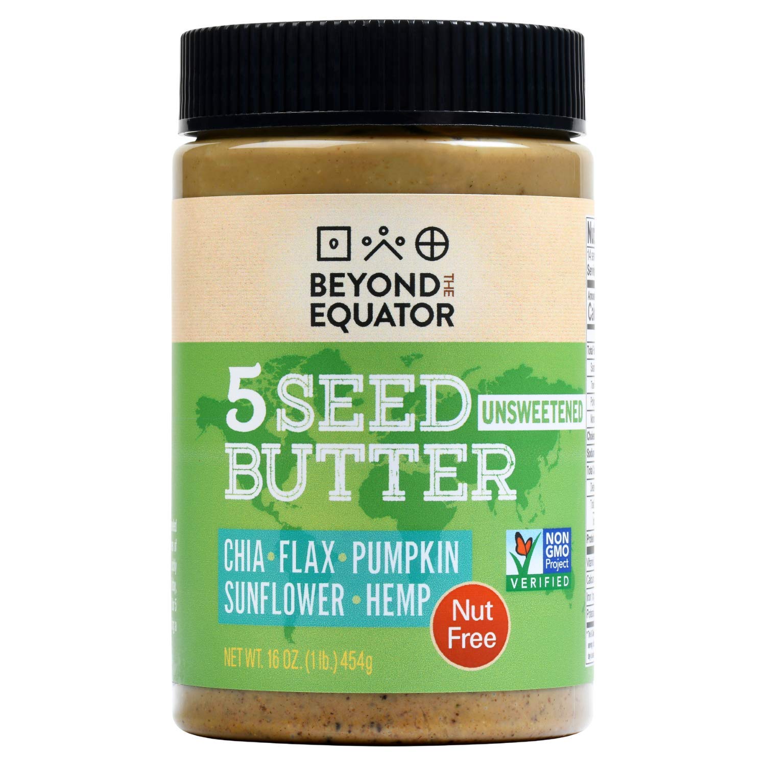 Beyond The Equator - 5 Seed Butter Unsweetened]. 5 Seeds - Sunflower Chia Flax Pumpkin Hemp Hearts Seeds. No Peanuts No Tree Nut