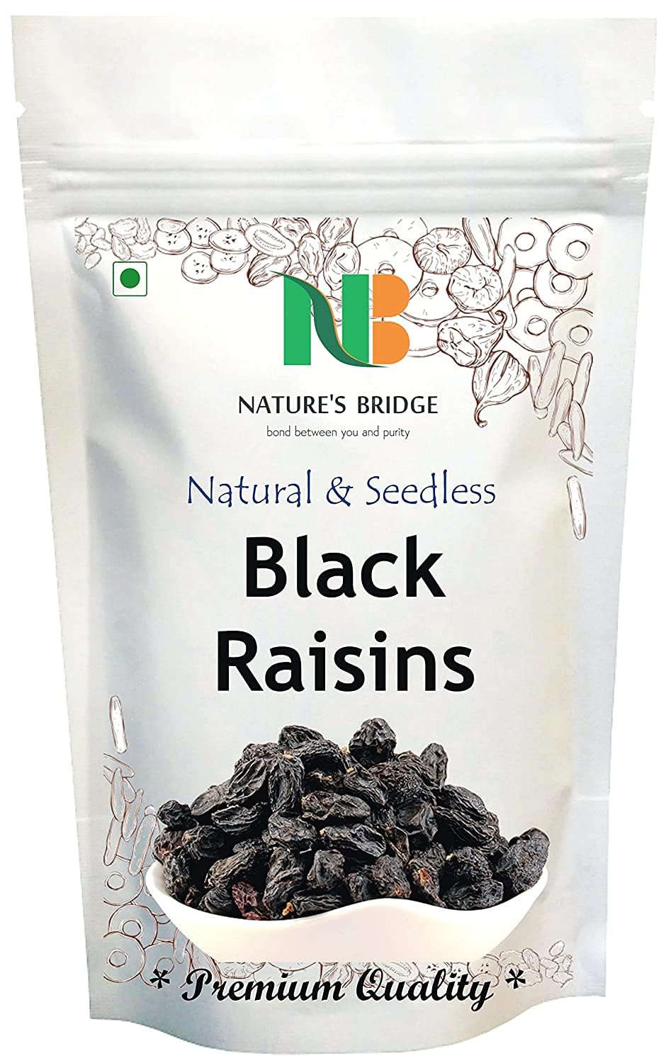 Natures Bridge Seedless Black Raisins - 250 Gm, Dried Kishmish Without Seeds, Dry Grapes, Kali Kismis Dry Fruits, Kali Darakh R