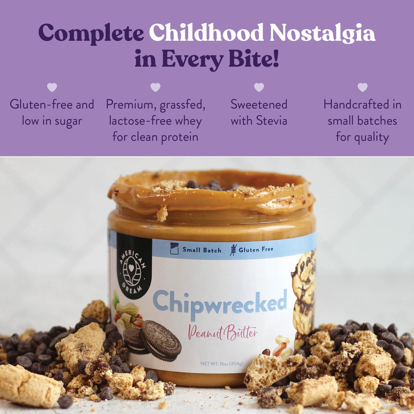 American Dream Nut Butter Chipwrecked Peanut Butter, Gluten-Free, 16 Ounce - Delicious Nut Spread for Healthy Snacking