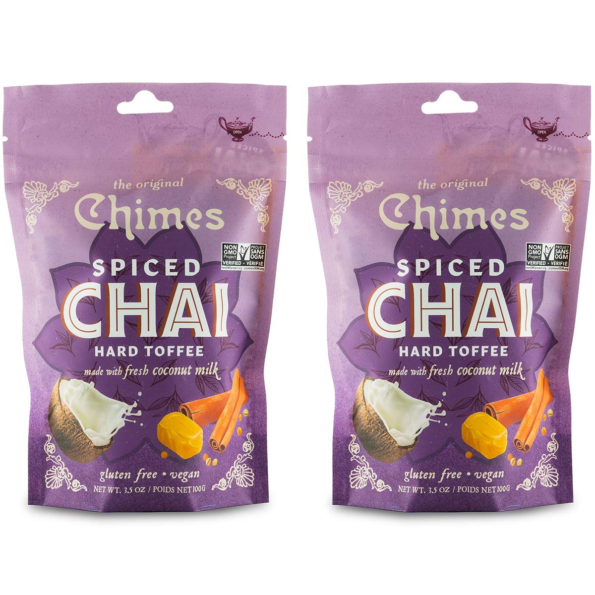 Chimes Coconut Spiced Chai Hard Toffee Candy - Pack of 2, 3.5 Ounce