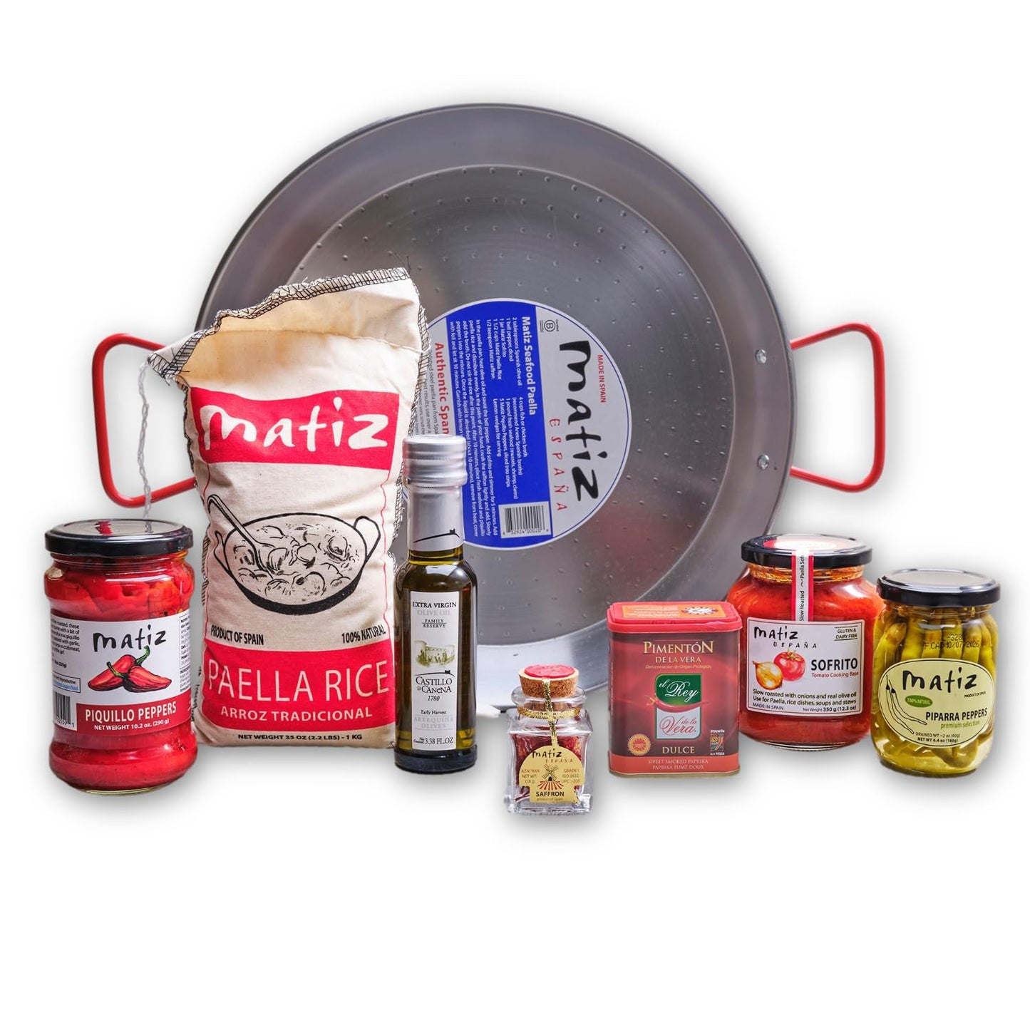 Matiz Espaa Deluxe Paella Cooking Gift Set - Authentic Spanish Ingredients & Traditional Pan - Gourmet Cooking & Baking Gift For Food Lovers