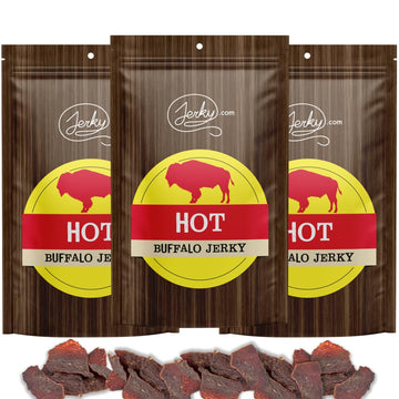 Jerky.Com Exotic Hot Buffalo Jerky - Wild Game Meat Snacks, Exotic Snacks, High-Protein, All-Natural, No Added Preservatives - H