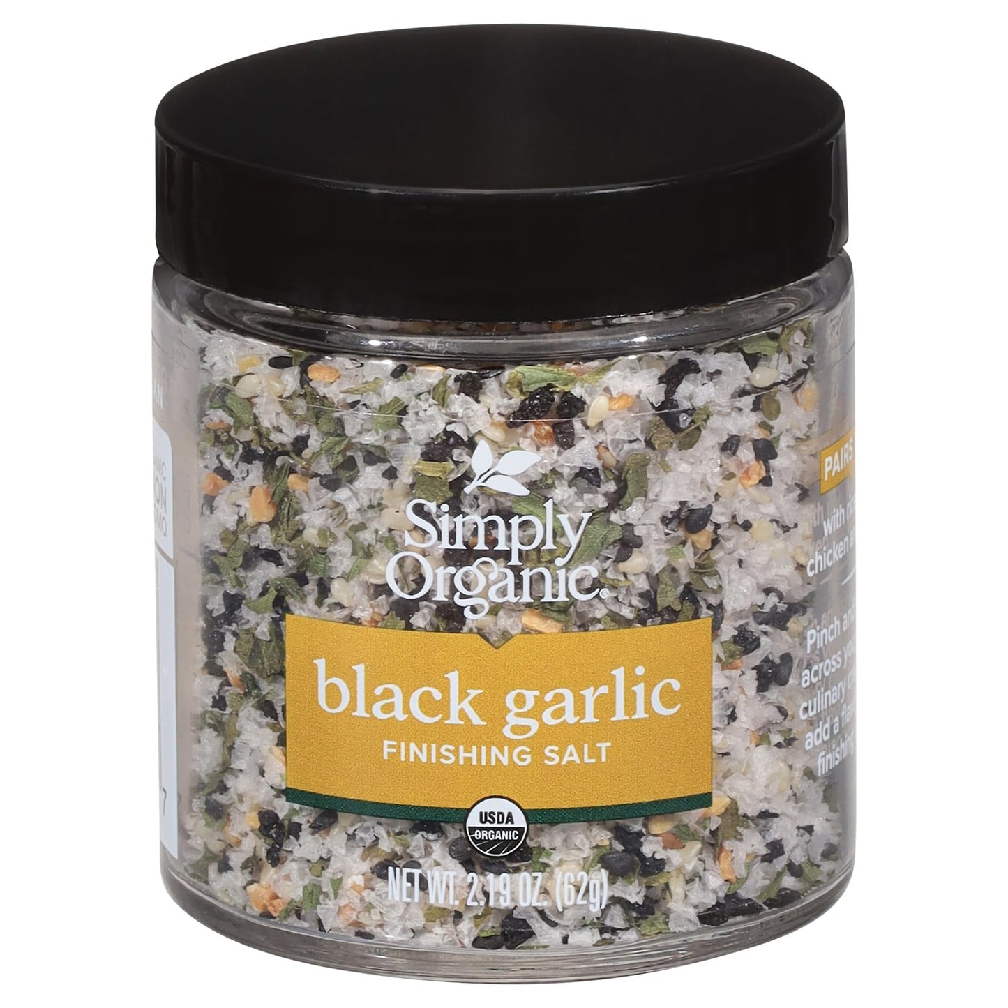 Simply Organic Black Garlic Finishing Salt, Vegan Friendly, Kosher, USDA Certified Organic, Non-GMO, 2.19 Ounce (Pack of 6)