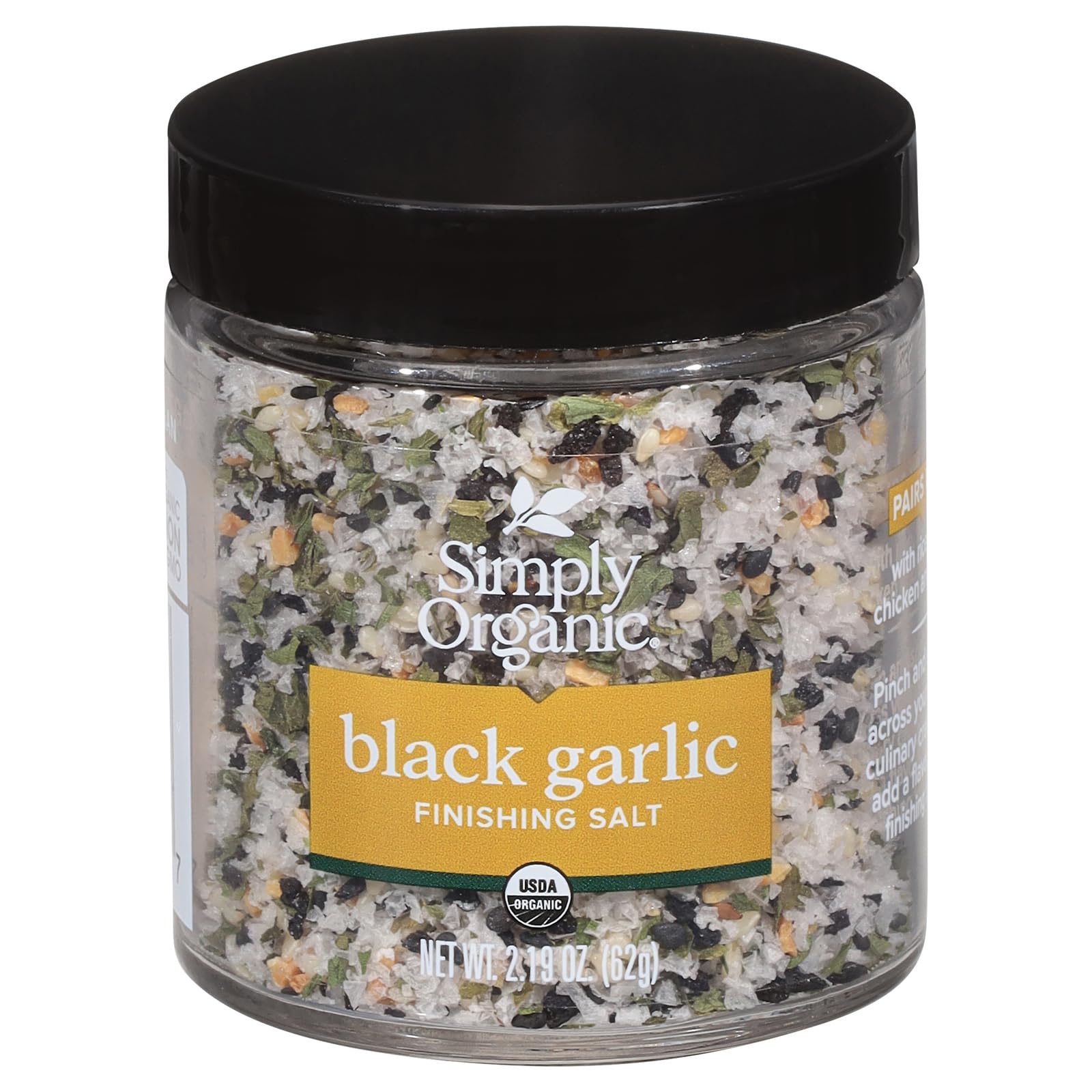 Simply Organic Black Garlic Finishing Salt, Vegan Friendly, Kosher, USDA Certified Organic, Non-GMO, 2.19 Ounce (Pack of 6)