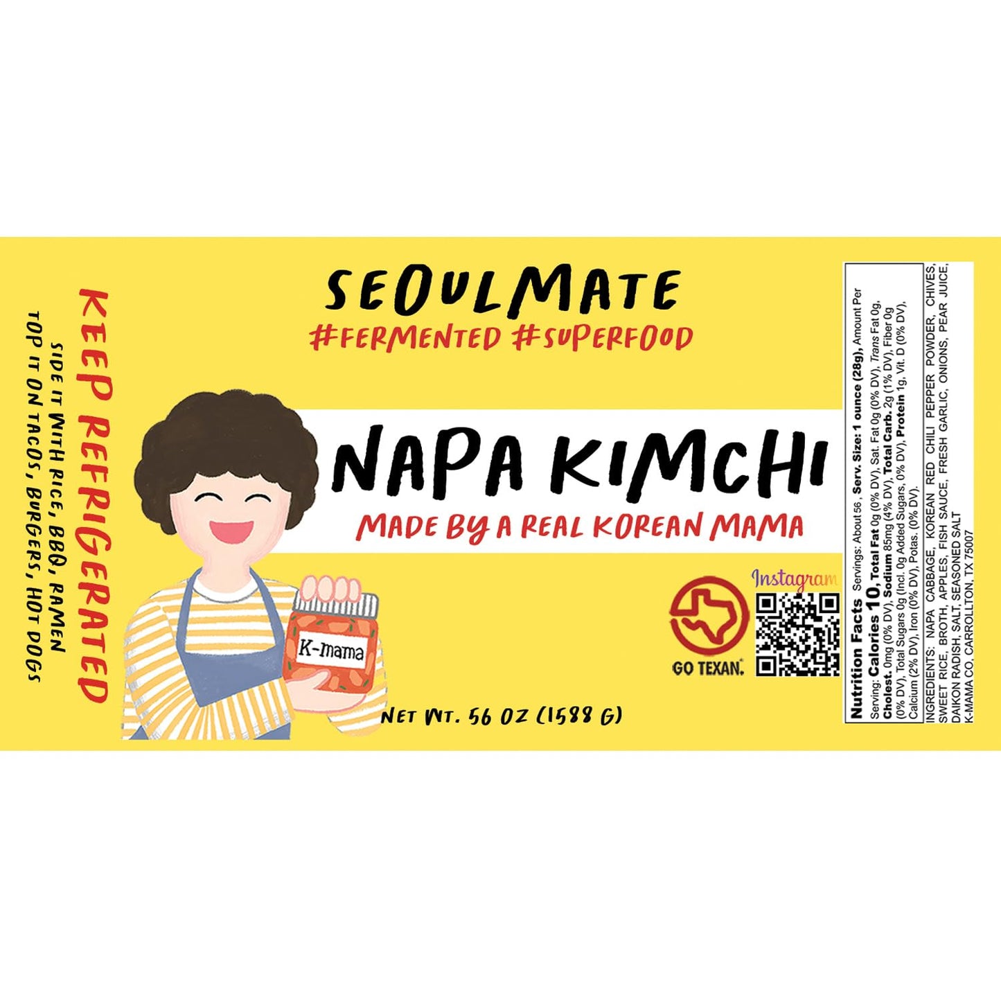 Seoulmate Napa Cabbage Kimchi 56oz (3.5 lb) - Authentic Korean  Probiotic  Gut-Healthy  Small Batch  Made in USA