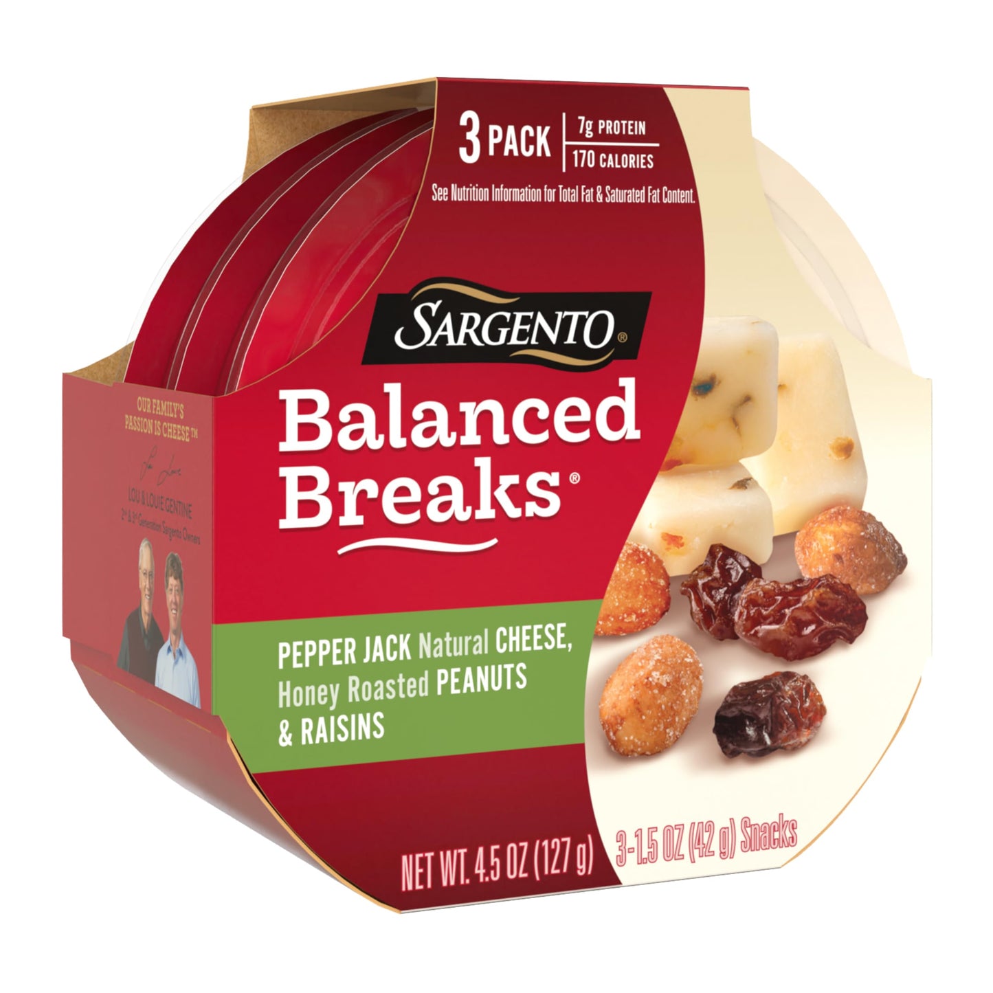 Sargento Balanced Breaks Natural Pepper Jack Cheese, Honey Roasted Peanuts and Raisins Snack Kit, 3-Pack