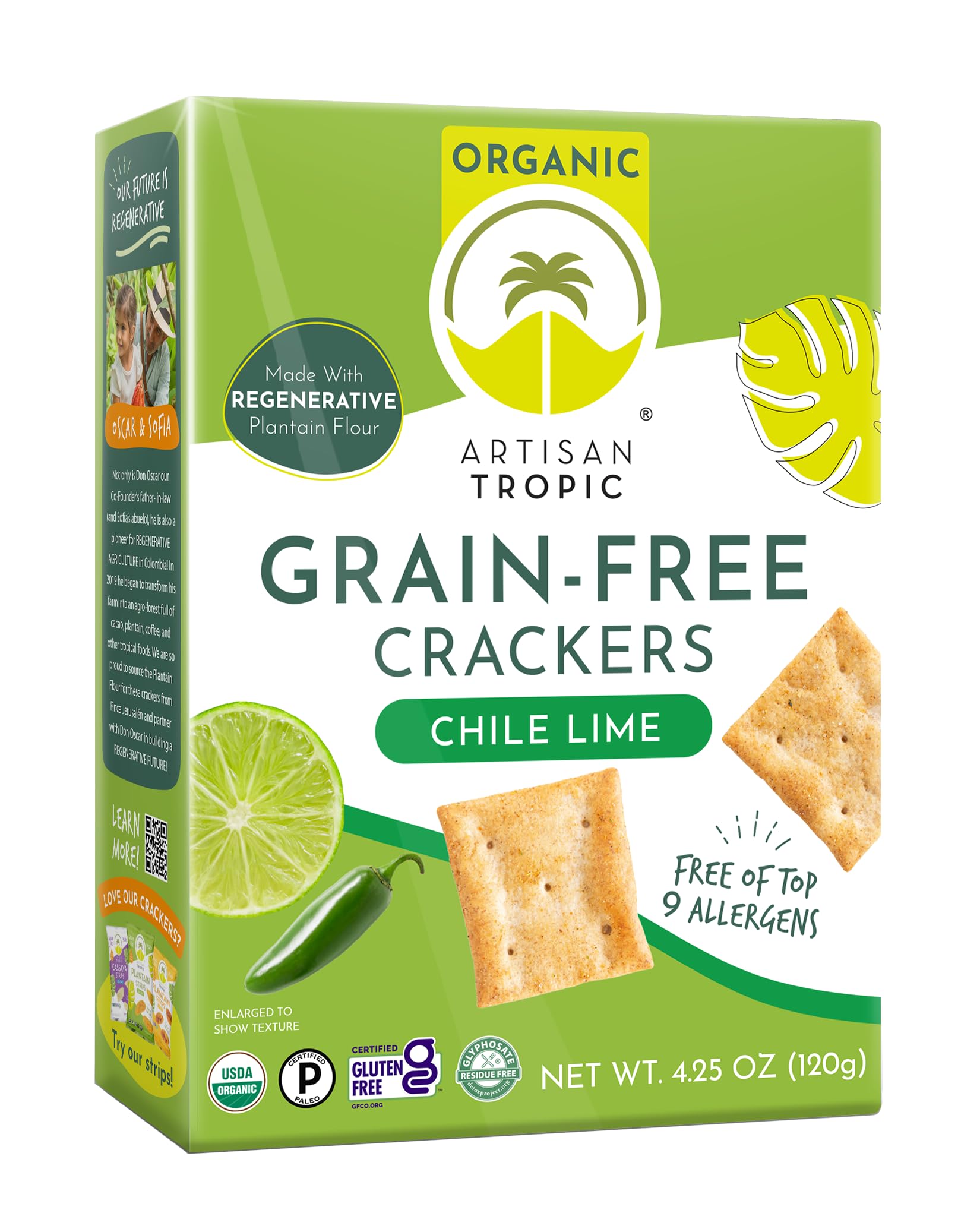 Artisan Tropic Chile Lime Organic Crackers, Gluten Free, Grain Free, 4.25 Ounces (Pack Of 6)