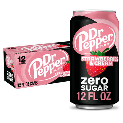 Dr Pepper Zero Strawberries and Cream Soda, 12 fl oz cans, 12 Pack