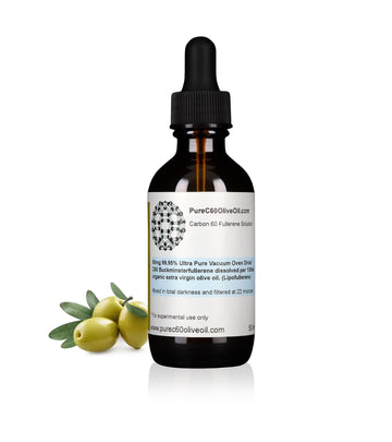 PureC60OliveOil C60 Olive Oil 50ml / 1.7 Fl Oz - 99.95% Carbon 60 Solvent Free 40mg - Amber Glass Bottle - Food Grade - Carbon 6