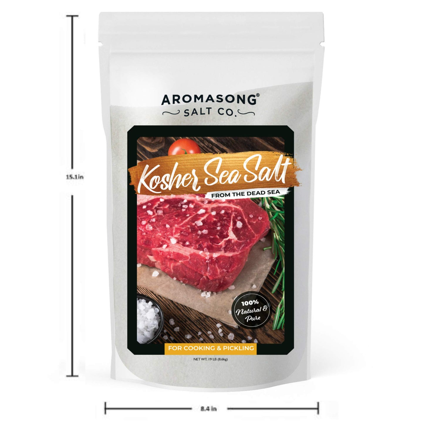 Aromasong 100% Natural Sea Salt from the Dead Sea Food Grade 19 Lb, Kosher Salt Grain, Gluten Free Unrefined, Grinder Refill For