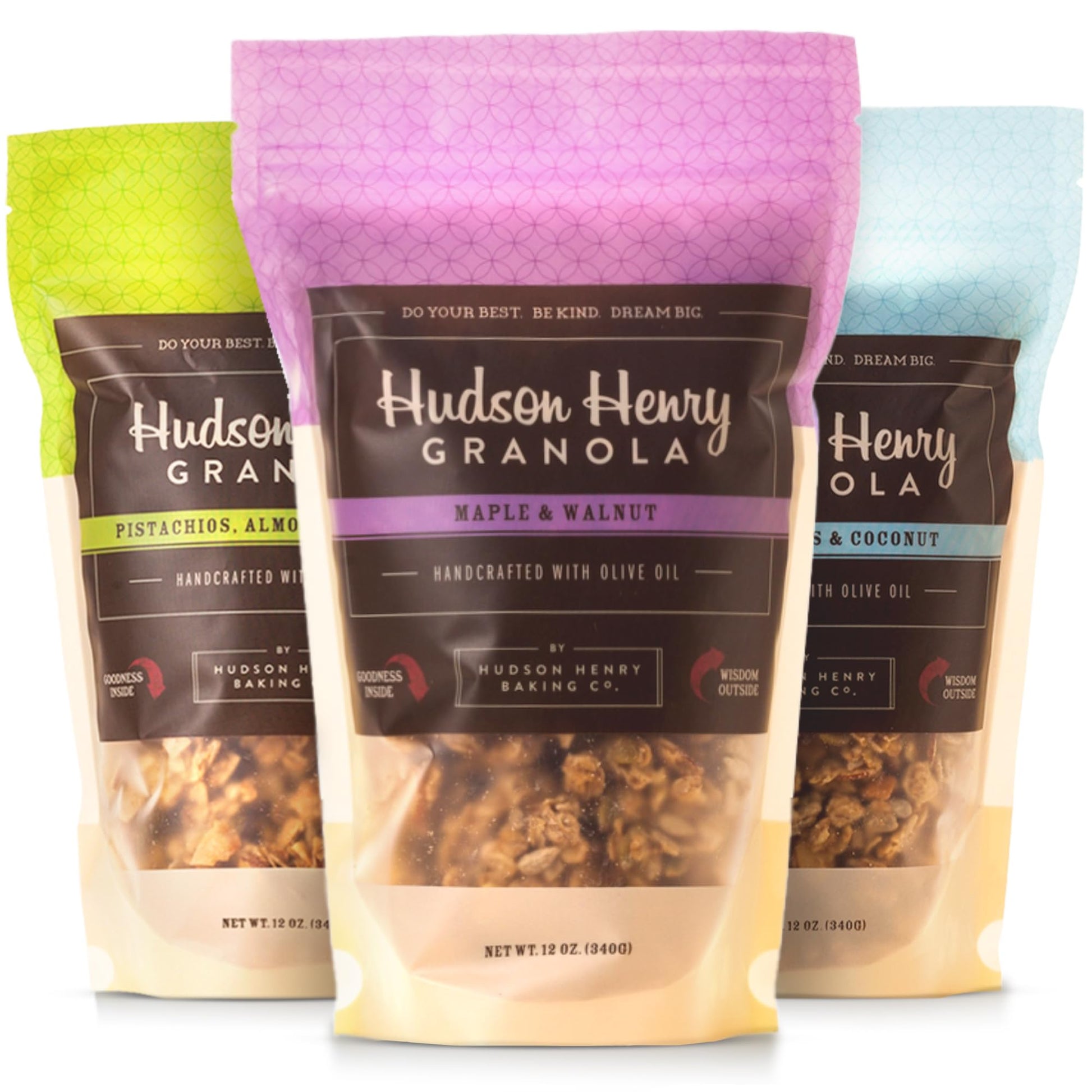Hudson Henry Granola, Trio Delight (Pecan, Walnut, and Pistachio granolas), 12 oz. package, Pack of 3 | Non-GMO Project Verified