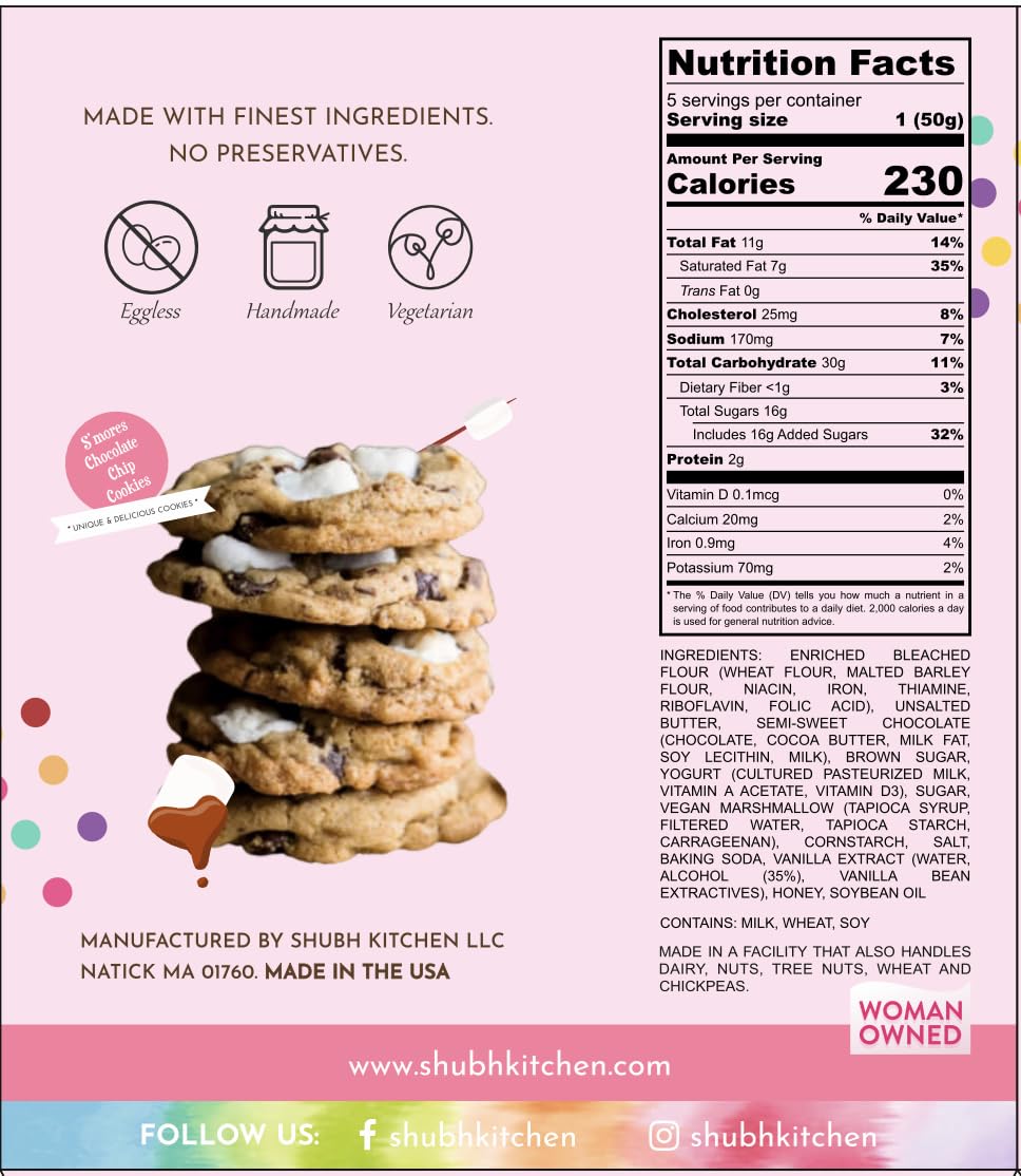 S’Mores Chocolate Chip Cookies- Chunky Soft-Baked Gourmet Cookies With Marshmallow & Chocolate, Egg-Free & Vegetarian, Holiday Dessert & Gift  , 9 Oz