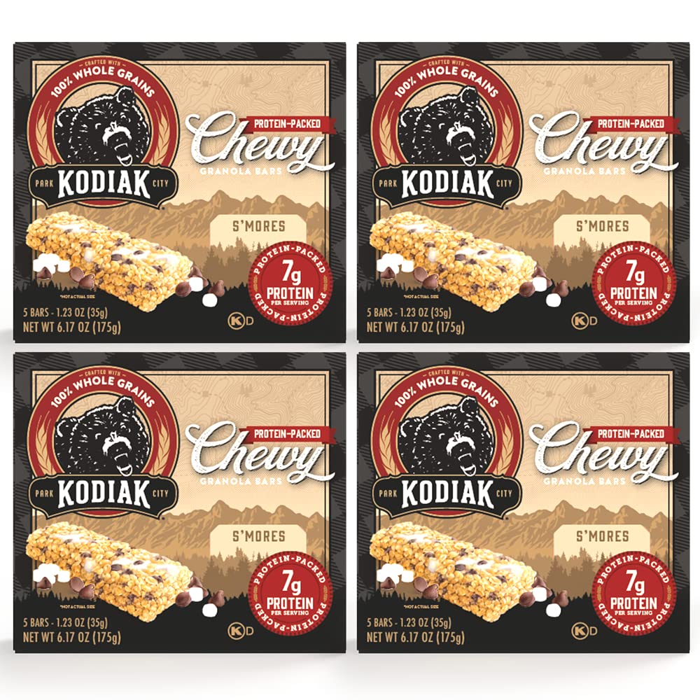 Kodiak Cakes Protein Chewy Granola Bar, S'Mores, (Pack Of 4 Boxes)