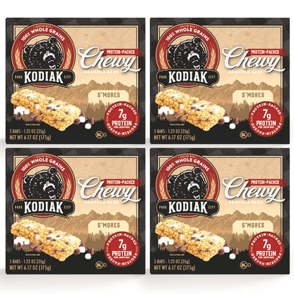 Kodiak Cakes Protein Chewy Granola Bar, Smores, (Pack of 4 Boxes)
