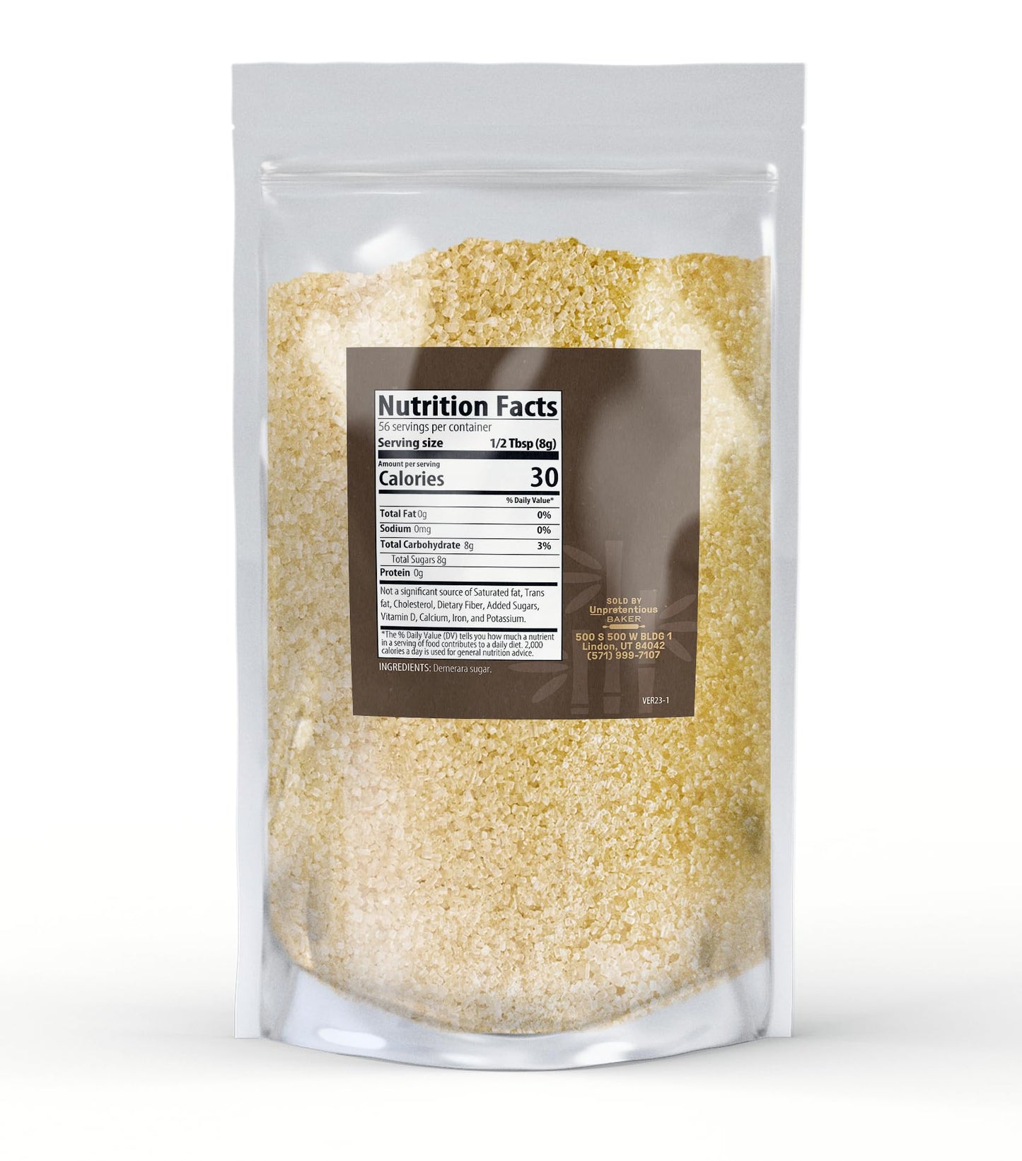Unpretentious Demerara Sugar, Raw First-Pressed Sugarcane Crystals For Drinks & Baking (1 Pound)